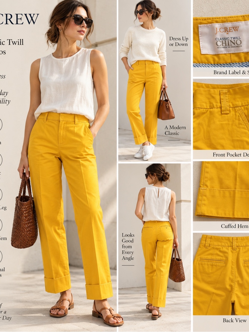 J.Crew Classic Twill Chino Pants Size 0 Mustard Yellow Cuffed Hem